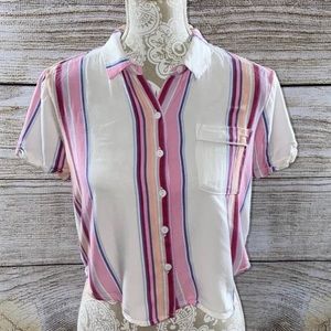 Forever 21 Striped Button Up Crop Top
